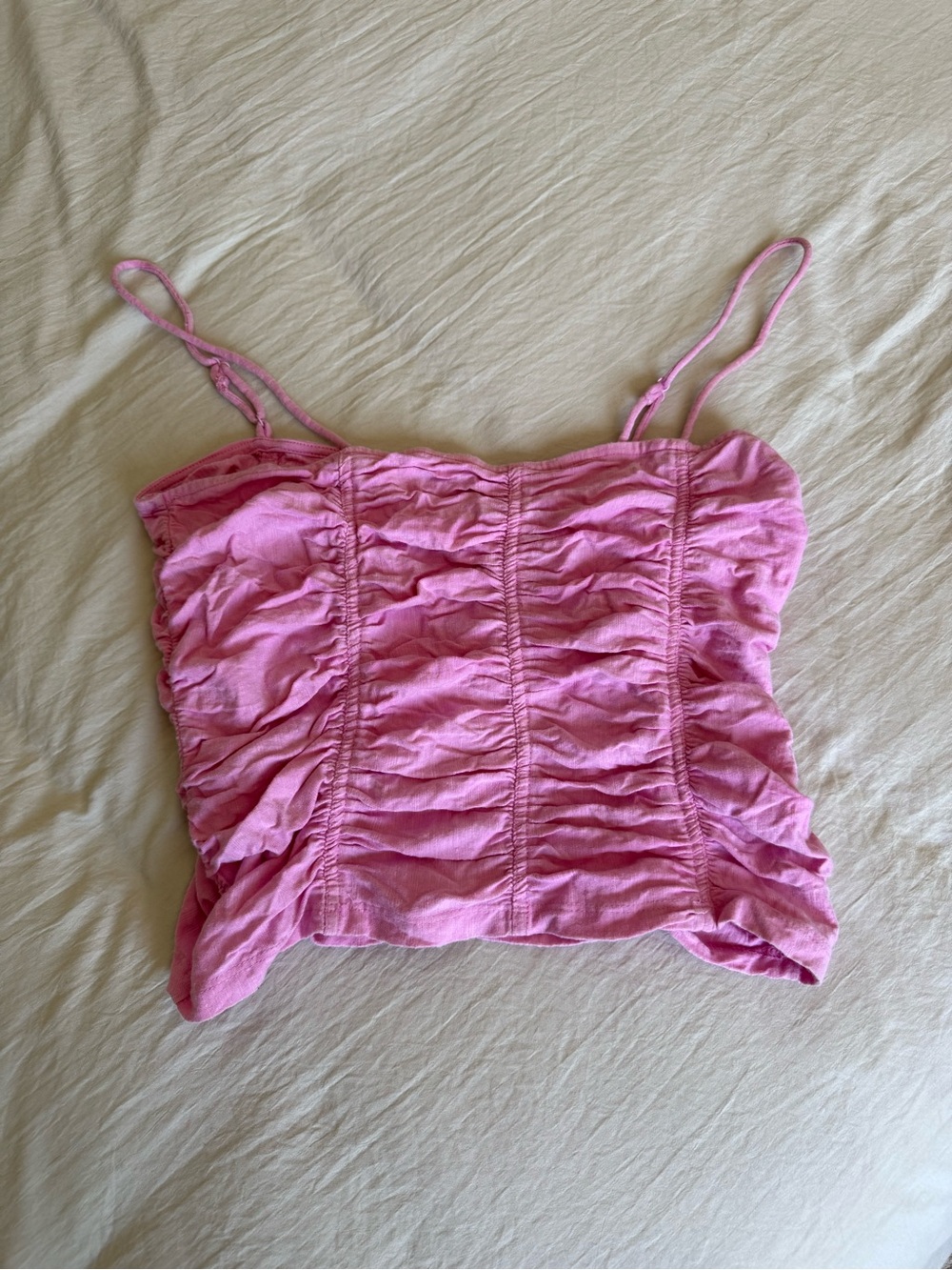 Free People Pink Ruched Spaghetti-Strap Camisole Top